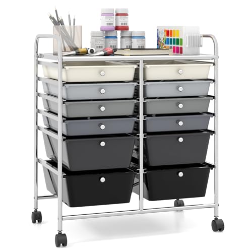 Giantex 12 Drawer Rolling Storage Cart Tools Scrapbook Paper Office School Organizer (Black Gradient) - color: Black Gradient, size: 12 Drawer-25"x15"x29.5"