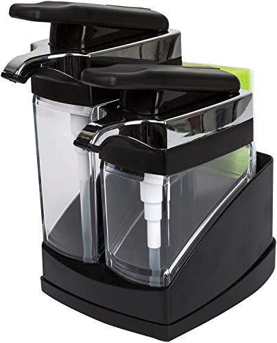 Casabella Sink Sider Duo Soap Dispensers with Sponge, Black and Chrome Plating - color: Black