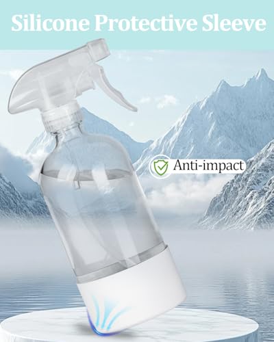 2 Pack 360° Glass Spray Bottles with Silicone Sleeve, 16 oz Empty Refillable Containers with Adjustable Spray Nozzles, Spray Bottles for Hair, Cleaning Solutions and Plants White - color: White