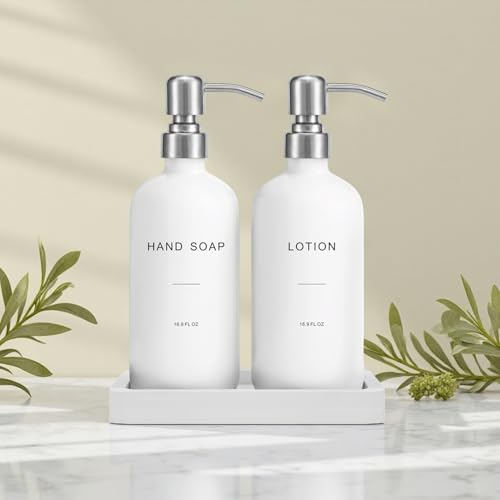 Prus Waso White Soap Dispenser Bathroom Set, Hand and Lotion Dispenser with Pump, Perfect for Bathroom Essentials for New Home. (Silver & White) - color: Hl Silver Pump & White Bottle