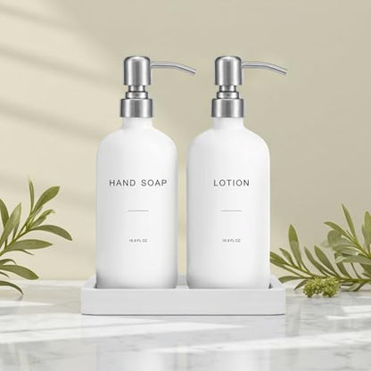 Prus Waso White Soap Dispenser Bathroom Set, Hand and Lotion Dispenser with Pump, Perfect for Bathroom Essentials for New Home. (Silver & White) - color: Hl Silver Pump & White Bottle