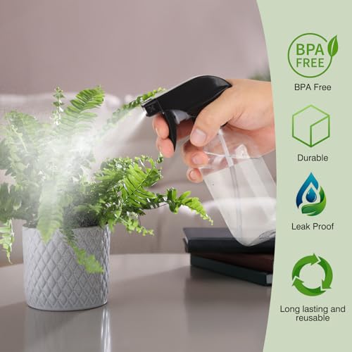 Plastic Spray Bottles Clear and Brown Refillable Container Empty Spray Bottle 10oz/300ml Adjustable Head Sprayer and Stream for Cleaning Products, Plants, Pet, Hair | Fine Mist Water Spray Bottle with Adjustable Nozzle BPA Free Small Spray Bottle for Clea