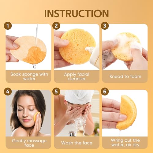GAINWELL 50-Count Compressed, GAINWELL Cellulose, 100% Natural Cosmetic Spa Sponge for Facial Cleansing, Exfoliating Mask, Makeup Removal - color: Yellow, size: 50 Count (Pack of 1)