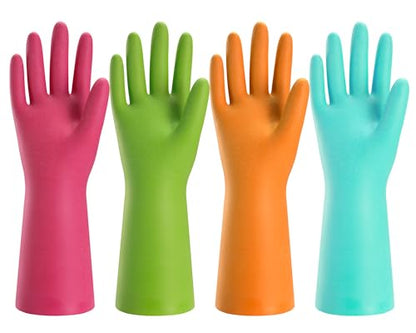 Bamllum Rubber Cleaning Gloves for Kitchen - 4 Pairs Reusable Dishwashing Gloves for Household, Flexible Long-lasting & Waterproof (Small, Blue+Green+Red+Orange) - size: Small