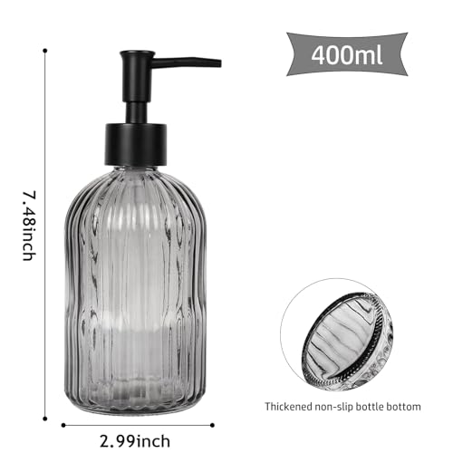 14Oz Black Pump Glass Soap Dispenser, Gray Stripe Countertop Refillable Liquid Bottle Hand Dish Lotion Dispenser with Plastic Pump, for Kitchen, Bathroom - color: Gray