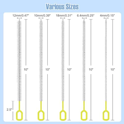 Extra Long 10 Inch Straw Cleaner Brush, Heavy Duty Thin Bristle Straw Brushes for Cleaning, Reusable Metal Straw Cleaner Brush Set for Stanley Cup, Glass Pipe & Drinking Straws (5-Pack) - size: 10 inch