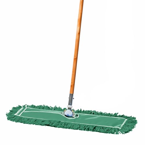 24 Inch Green Commercial Dust Mop & Floor Sweeper – Wood Handle Floor Mop for Tile, Hardwood & Concrete - color: Green, size: 24 X 5 Inch