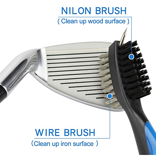 VIPMOON Golf Club Cleaner Kit, 2 Pcs Groove Sharpener Regrooving Tool and 1 Pcs Retractable Club Cleaner Brush, Portable Groove Sharpener Tool for All Golf Irons for Men - color: Blue
