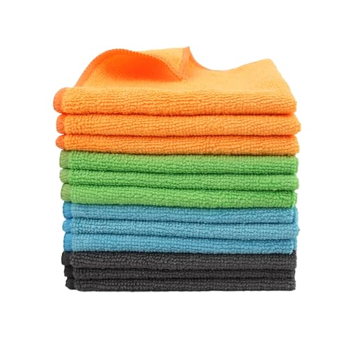12 Pack Microfiber Cleaning Cloth 11.8x11.8inch - Streak-Free, Reusable Wipes for Glass, Kitchen, Car, Dusting - Absorbent & Lint-Free (Mixed Color 3, 11.8 x 11.8 inch-12PK) - color: Mixed Color 3, size: 11.8 x 11.8 inch-12PK
