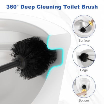 Toilet Brush and Holder Set：304 Stainless Steel Heavy Duty Toilet Bowl Brush，Removable Inner Bowl and Splash Protection，Bathroom Toilet Brush-Dense Bristles for Through Cleaning - color: Gold