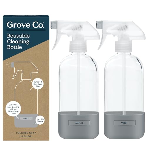 Grove Co. Refillable Glass Spray Bottles for Cleaning, 2 x 16 oz Bottles | Reusable; Custom Labels; Compatible with Grove Co. Cleaning Concentrates; No Plastic Waste; Durable, Recycled Glass - color: White, size: 32 Ounce (Pack of 2)