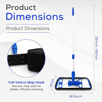 Microfiber Flat Mop with 360° Rotation for Floor Cleaning – Adjustable Aluminum Handle (81–140 cm), Hook and Loop Head, Reusable Microfiber Pads, Lightweight for Hardwood, Tile & Laminate Floors