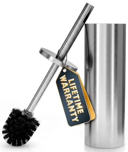 Stylish Stainless Steel Toilet Brush and Holder Set - Silver Toilet Bowl Brush and Holder with Splash Cover, Sturdy Bristles, Corrosion & Scratch Resistant - Elegant Design, Effective Deep Cleaning - color: Silver