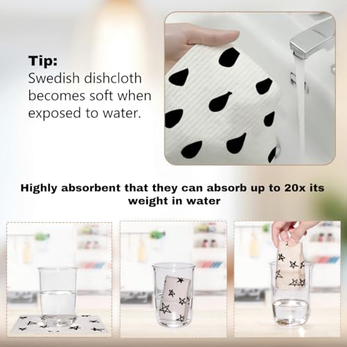 6 Pack Swedish Dishcloths, Black Pattern Reusable Paper Towels Dish Towels, Washable Absorbent Cellulose Sponge Cloths No Odor, Eco Kitchen Cloths for Dish Washing Home Cleaning - color: Multi 1514