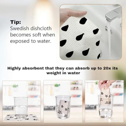6 Pack Swedish Dishcloths, Black Pattern Reusable Paper Towels Dish Towels, Washable Absorbent Cellulose Sponge Cloths No Odor, Eco Kitchen Cloths for Dish Washing Home Cleaning - color: Multi 1514