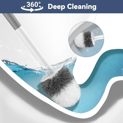 Toilet Brush, 2 Pack Compact Toilet Bowl Brush and Holder Set with Nylon Bristles Toilet Cleaner Brush Hidden Toilet Scrubber Brush for Bathroom Cleaning, Grey & White - color: Grey White-2p