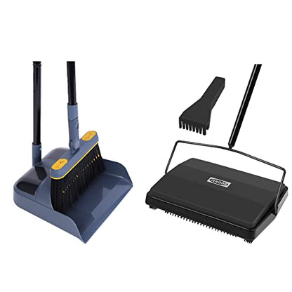 JEHONN Carpet Floor Sweeper Manual with Horsehair, Broom and Dustpan Set for Home