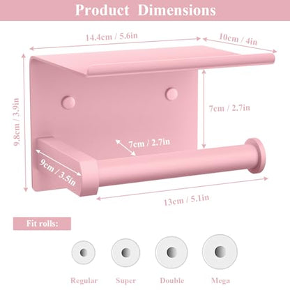 Tindbea Toilet Paper Holder with Phone Shelf, Adhesive or Screw Wall Mount Toilet Tissue Roll Holder, Rustproof & Multifunctional Stainless Steel Bathroom Storage Dispenser (Blush Pink) - color: G-blush Pink