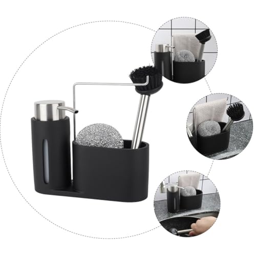 Artibetter 4 in 1 Cooking and Bathroom Storage Shelf with Soap Dispenser Set, Stainless Steel and Resin Cleaning Rack, Space-Saving Holder for Long Time Use in Black