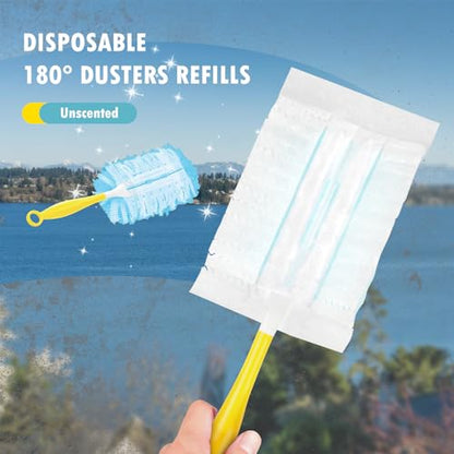 30 Count Duster Refills Compatible with Dusters 180° Handle Dusters, 180° Heavy Duty Multi-Surface Duster Replacement with 1 Standard Handle, Unscented - color: 30 Count