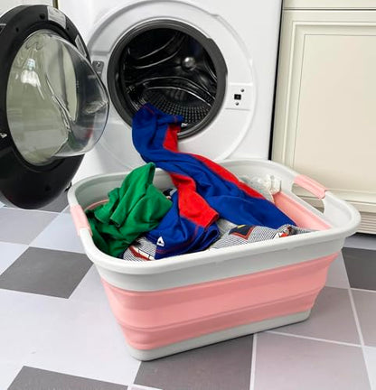SAMMART 41L (10.8 gallon) Collapsible Plastic Laundry Basket - Foldable Pop Up Storage Container/Organizer - Portable Washing Tub - Space Saving (Grey/Quartz Pink, Rectangular) - color: Grey/Quartz Pink