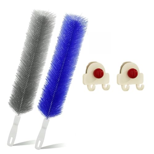 2Pcs Flexible Duster with Bendable Microfiber Head, Reusable Dust Remover, Fan Brush Cleaner for Ceiling Fans, Blinds, Furniture, Cars, Home Cleaning Tool with Soft Washable Fiber Head (Blue+Grey) - color: Blue+grey