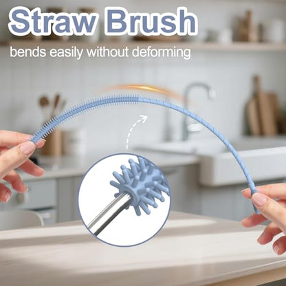 YOTIME Silicone Straw Cleaner Brush, 2 Pcs Reusable Straw Brush(6mm+9mm) for Cleaning Narrow & Wide Straws, Tumblers, Blue - color: Blue