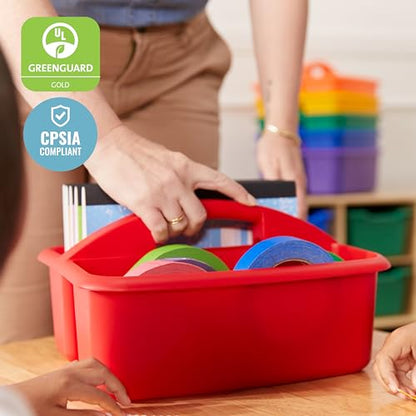 ECR4Kids 2-Compartment Large Plastic Caddy, Multipurpose Organization, Primary, 6-Pack - color: Primary