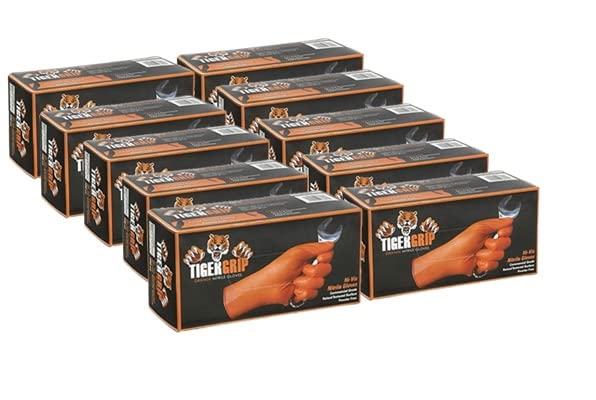 DENCO DISTRIBUTING, INC. Tiger Grip Nitrile Gloves - Hi Vis Orange - 7mil - Textured - Powder & Latex Free - Case of 10 Boxes - size: Medium (Pack of 1000)