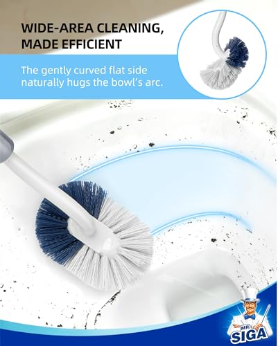 MR.SIGA Toilet Brush with Holder, Under Rim Toilet Bowl Brush with Curved Design for Hard to Reach Corners, 16.2 inch(41.1cm) Long Handle, White & Gray, 1 Pack