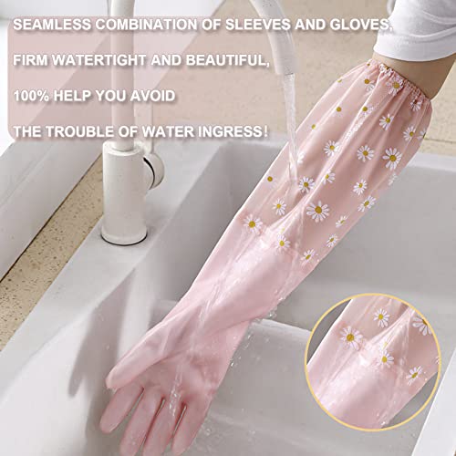 KAQ Dishwashing Cleaning Gloves 3 Pairs-Reusable Rubber Gloves Non-Slip Laundry Kitchen Gardening Household Gloves(Long Cuff) - size: Large (Pack of 3)
