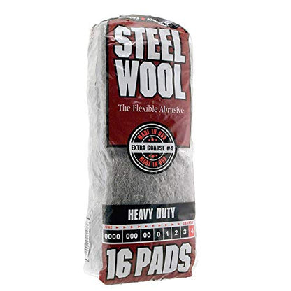Homax 33873161073 Steel Wool, 16 pad, Extra Coarse Grade #4, Rhodes American, Heavy Duty Steel Wool (Packaging May Vary) - size: 16 Pads, style: Extra Coarse Grade #4