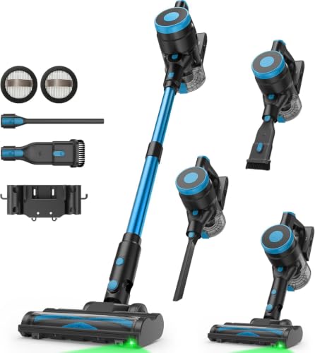 Zefiro 450W Cordless Vacuum Cleaner,45Mins Runtime Vacuum Cleaners for Home, Anti-Tangle and 1.5L Dust Cup, Lightweight Vacuum for Hardwood Floor Carpet Pet Hair - color: Blue