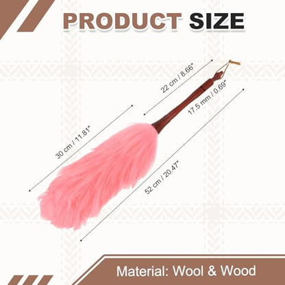 uxcell Wool Duster, 20.5" Natural Feather Cleaner Household Cleaning Duster with Solid Wooden Handle for Cleaning Fans Window Blinds Shelves Furniture, Pink - color: Pink, size: 20.5"