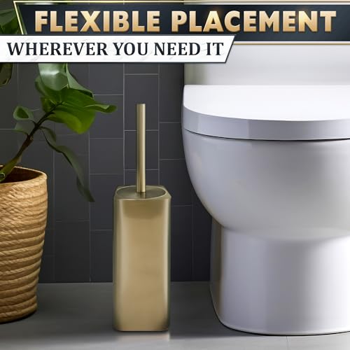 Gold Toilet Brush and Holder Set - Instantly Elevate Your Bathroom Style - Stainless Steel Toilet Bowl Brush and Holder with 2 Rounded Corners, Replaceable Head, Removable Inner Bowl & Splash Guard - color: Gold Squircle