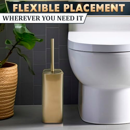 Gold Toilet Brush and Holder Set - Instantly Elevate Your Bathroom Style - Stainless Steel Toilet Bowl Brush and Holder with 2 Rounded Corners, Replaceable Head, Removable Inner Bowl & Splash Guard - color: Gold Squircle