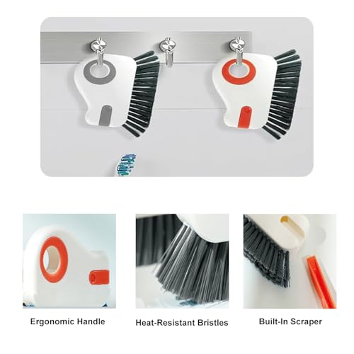 2 in 1 Groove Cleaning Brush Window Track Cleaning Tools, Multifunction Crevice Brush with Hard Bristle and Hidden Scraper, Kitchen Brush Window Track Cleaner for Sliding Door Track, Sill (Grey) - color: Gray
