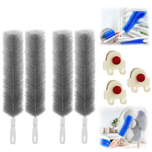 2Pcs Flexible Duster with Bendable Microfiber Head, Reusable Dust Remover, Fan Brush Cleaner for Ceiling Fans, Blinds, Furniture, Cars, Home Cleaning Tool with Soft Washable Fiber Head (Grey*4) - color: Grey*4