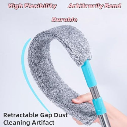 Flat Duster for Household Appliances – Dusting Cloth with Extension Pole, Telescopic Gap Duster, Bendable Dust Mop for Cleaning Under Tight Spaces, 37.4"x2.95"x1.18" (Telescopic 59.06in) - color: Telescopic 59.06in