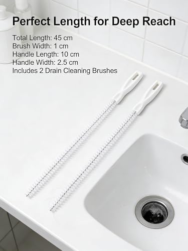 Drain Cleaning Brush, 2-Pack Flexible Pipe Cleaner Tool for Sink Shower and Bathtub Drain, Long Hair and Debris Remover Snake with Handle and Hook, Reusable Clog Removal Accessory