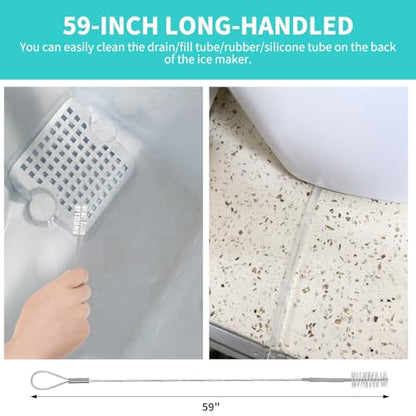 Ice Machine Cleaner Brush Kits, 10 PCS Ice Maker Cleaning Tools - 2PCS Long Drain Pipe Brushes and 8 PCS Crevice Cleaning Brushes