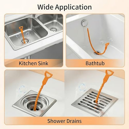 Drain Hair Remover Tool 3 Pcs Set, 20 Inch Flexible Drain Cleaning Snake, Plastic Drain Clog Remover for Sink, Shower, Bathtub and Bathroom Drain, Reusable Hair Removal Tool, Green - color: Orange