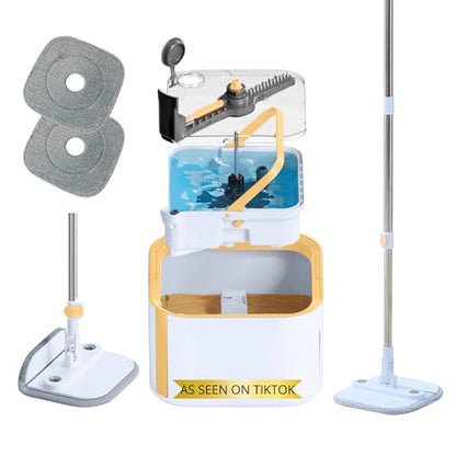 Spin Mop and Bucket System PRO w/Detachable Inner Bucket, Separates Clean and Dirty Water, Self Standing, Foldable Square Mop Head, Triple Jet Stream w/Hidden Brush, Replaceable 2pc Pads - size: Mop & Bucket, 2 Mop Pads
