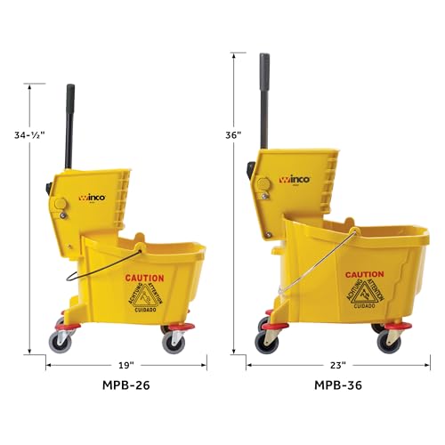 Winco Commercial Mop Bucket on Wheels, 26 Quart, Yellow - color: Yellow, size: 26 Quart