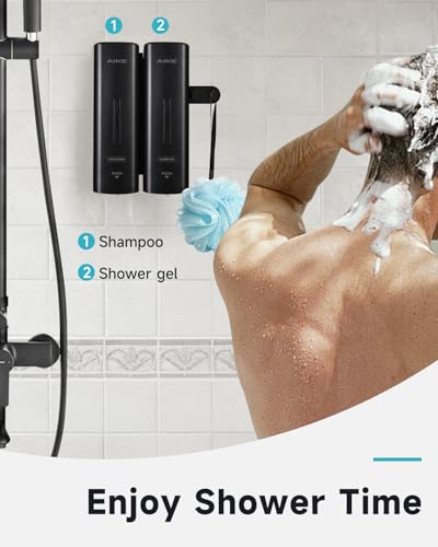 AIKE 2 Chambers Shower Shampoo and Conditioner Dispenser 2 x 11.8 fl.oz. for Bathroom(Black) - color: Black, size: Double Chamber