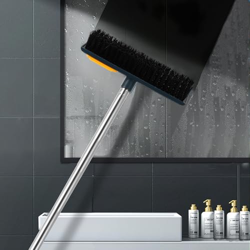 Cabilock Long Handle Cleaning Brush with Stiff Bristles, 108cm Floor Scrub Brush for Bathroom and Tile, Yellow Hard Bristle Shower Scrubber for Deep Corner and Crevice Cleaning