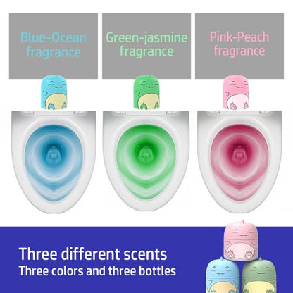 Cute Dinosaur-Shaped Toilet Bowl Cleaner Bottle, Bathroom Toilet Tank Cleaner with Ocean, Jasmine, and Peach Scent,Three bottles can be used for 9 months (Ocean&Peach&Jasmine)