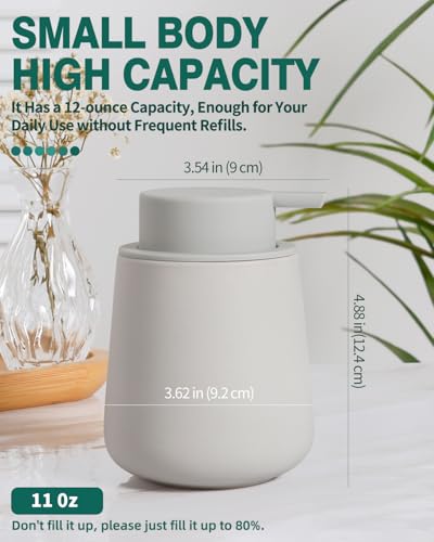Bosilunlife Soap Dispenser Bathroom - Grey Ceramic Soap Dispenser Lotion Hand Pump Dish Soap Bottle for Kitchen 12oz Refillable Liquid Hand Wash Dispenser for Bathroom - color: Matte Light Grey