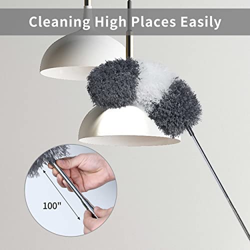 BOOMJOY Microfiber Feather and Cobweb Duster Set, Bendable Head and 100 inches Extension Pole, for High Ceiling, Fan, Blinds, Furniture