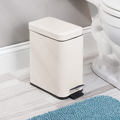 mDesign Small Modern 1.3 Gallon Rectangle Metal Lidded Step Trash Can, Compact Garbage Bin with Removable Liner Bucket and Handle for Bathroom, Kitchen, Craft Room, Office, Garage - Cream/Beige - color: Cream, size: 1.3 Gallon
